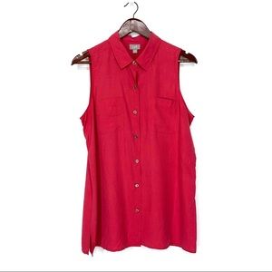 J. Jill 100% Silk Sleeveless Button Up Watermelon Pink Blouse Size Medium